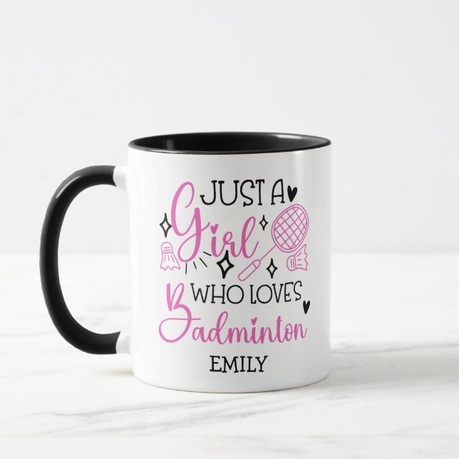 Custom This Girl Loves Badminton Girly Pink Mug (Left)