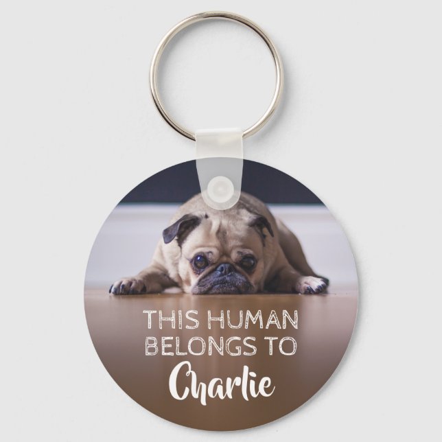 Custom This Human Belongs To Funny Dog Pet Cat Key Ring (Front)