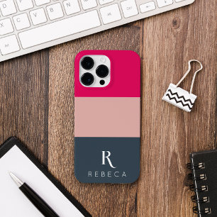 Custom Three Colour Block Blush Pink Raspberry Gre Case-Mate iPhone 14 Pro Max Case