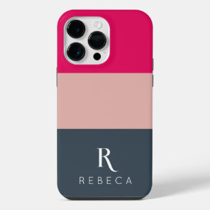 Custom Three Colour Block Blush Pink Raspberry Gre iPhone 14 Pro Max Case