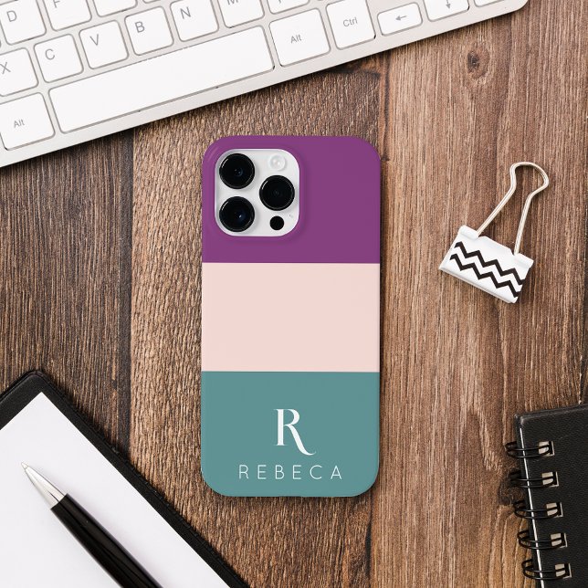 Custom Three Colour Block Blush Pink Teal Purple Case-Mate iPhone Case (Creator Uploaded)