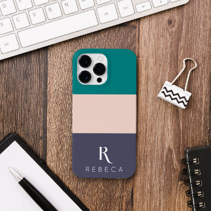 Custom Three Colour Block Blush Pink Teal Rose Gre iPhone 14 Pro Max Case