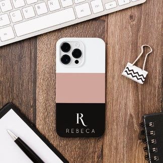 Custom Three Colour Block Rose Gold White Black Case-Mate iPhone 14 Pro Max Case
