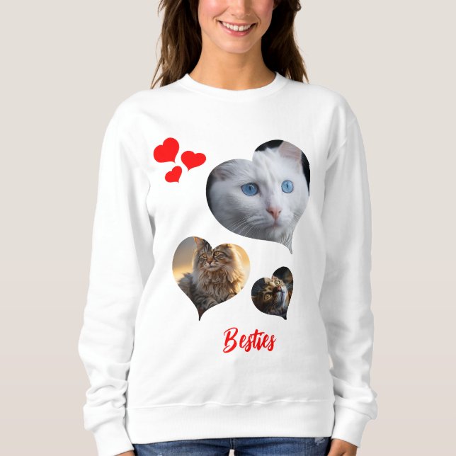 Custom Three Heart-Shaped Pet Photos Sweatshirt (Front)