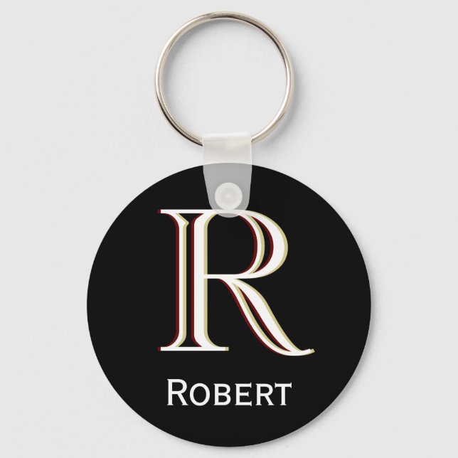 Custom Three-Layered Monogram with First Name   Key Ring (Front)
