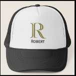 Custom Three-Layered Monogram with First Name  Trucker Hat<br><div class="desc">UNIQUE LAYERING OF THE MONOGRAM -- look closely and you will see two colours, which gives it the feeling of depth. Personalised additionally with the first name. Perfect as father's day gifts for dad, gifts for grandfather, husband, groom, best man, groomsmen and more. Or, you might just enjoy for yourself!...</div>