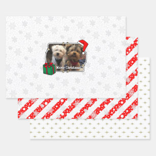 Custom Three Photo Pet Christmas Santa Hat Wrapping Paper Sheet