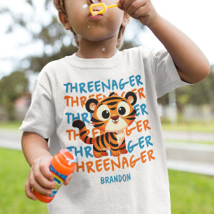 Custom Threenager Tiger Boy 3rd Birthday Party Toddler T-Shirt
