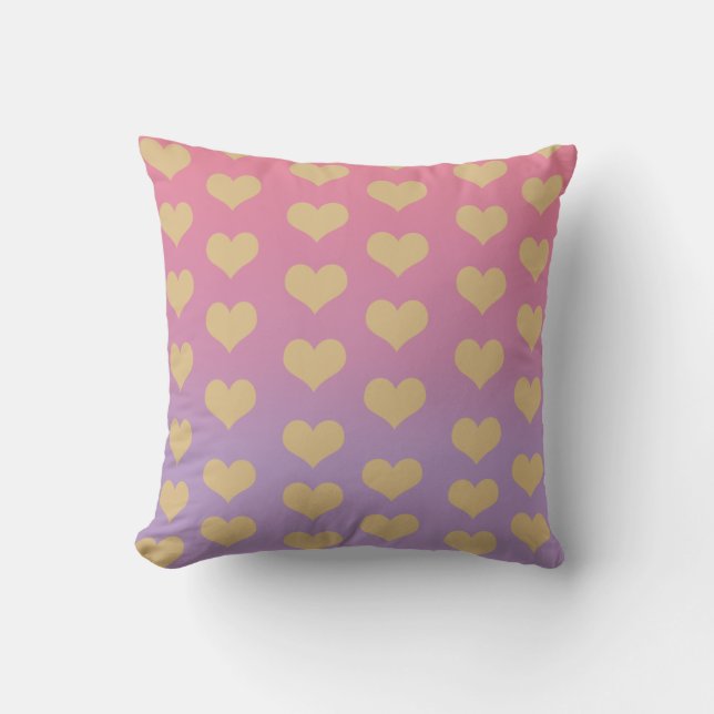 Custom Throw Pillow Ombré lilac pink gold Heart (Front)