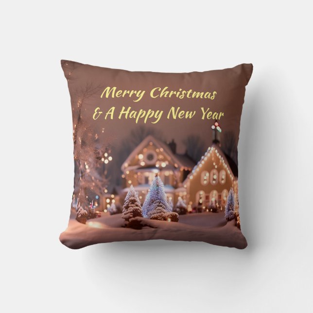 Custom Throw Pillow With Outdoor Christmas Scene (Front)