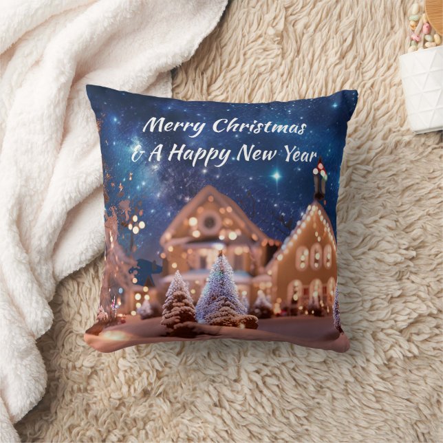 Custom Throw Pillow With Outdoor Christmas Scene (Blanket)