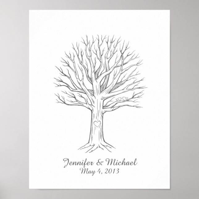 Custom Thumbprint Fingerprint Wedding Tree Guest B Poster (Front)