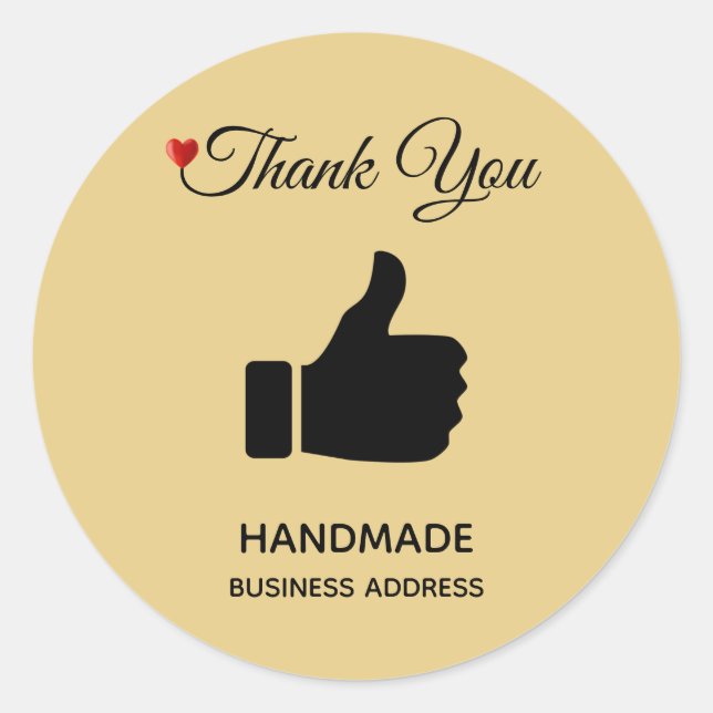 Custom Thumbs Up Image on Golden Beige Thank You Classic Round Sticker (Front)