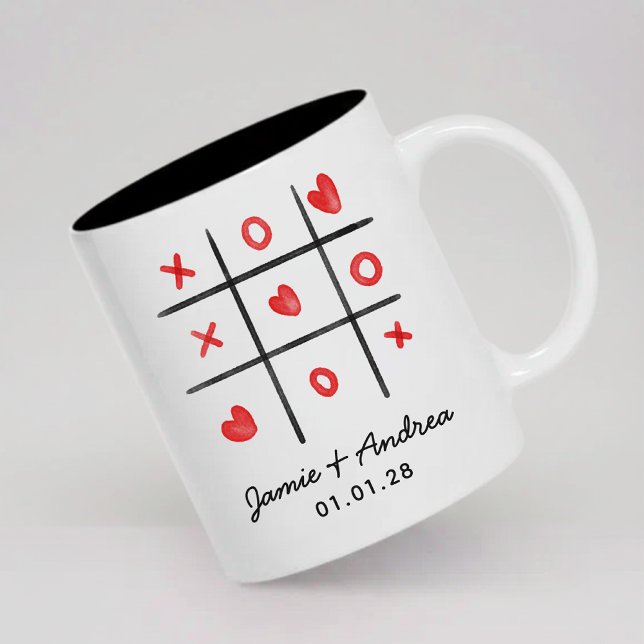 Custom Tic Tac Toe Mug Valentine Gift for Couple (Personalized girlfriend boyfriend gift mug, Custom valentine mug gift for husband and wife)