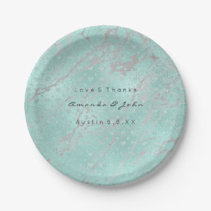 Custom Tiffany Gray Hearts Silver Marble VIP Paper Plate