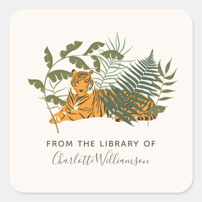 Custom Tiger From The Library of Bookplate Square Sticker (Front)