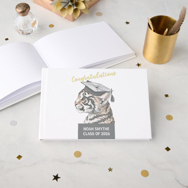 Custom Tiger Graduation Foil Guestbook (Front Open)