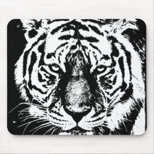 Custom Tiger Head Black And White Pop Art Template Mouse Mat