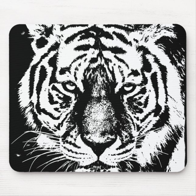 Custom Tiger Head Black And White Pop Art Template Mouse Mat (Front)