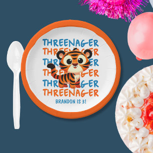 Custom Tiger Threenager Boy's 3rd Birthday Party Paper Plate