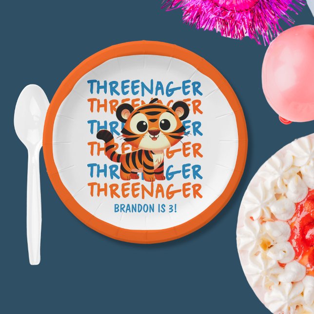 Custom Tiger Threenager Boy's 3rd Birthday Party Paper Plate (Custom Tiger Threenager Boy's 3rd Birthday Party Paper Plates
)