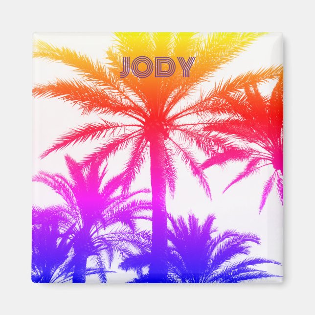 Custom Tiki Sunset Magnet – 80s Vacation Vibe (Front)