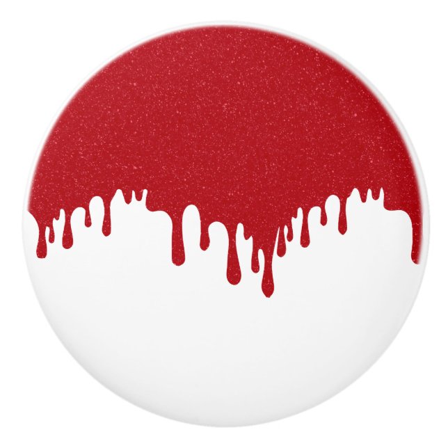 Custom Tomato Red Drip Gloss Ceramic Pull Knob (Front)