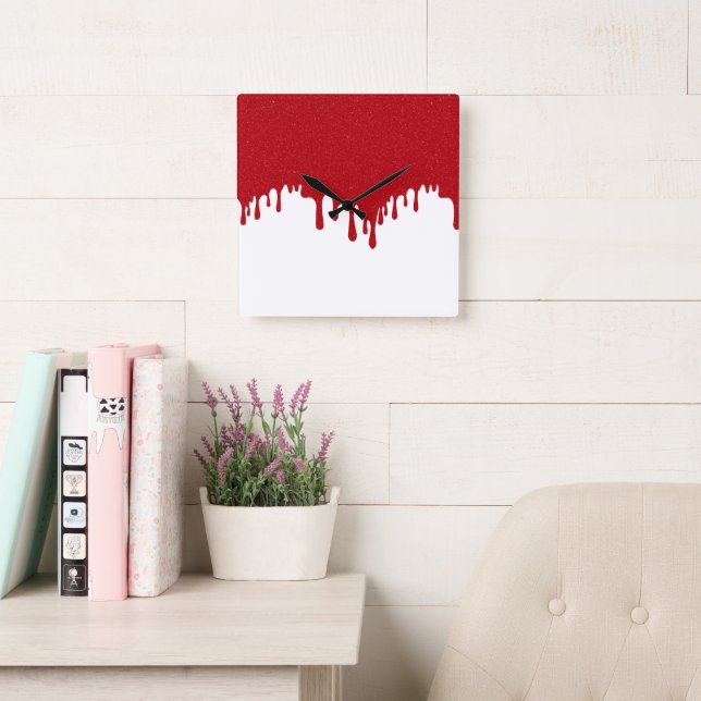 Custom Tomato Red Drip Wall Clock (White Base) (Reading Room)