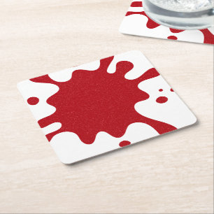 Custom Tomato Red Splash Paper Coaster on White