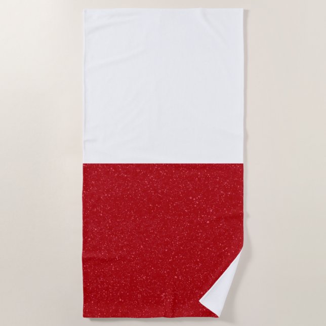 Custom Tomato Red & White Split Beach Towel (Front)