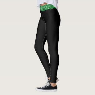 Custom Top Stripe Irish Green Glitter Black Leggings