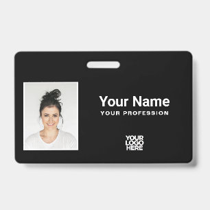 Custom Total Black Employee Photo Logo Lanyard ID Badge