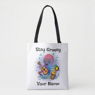 Custom Tote Bag   Retro Octopus   Name & Text