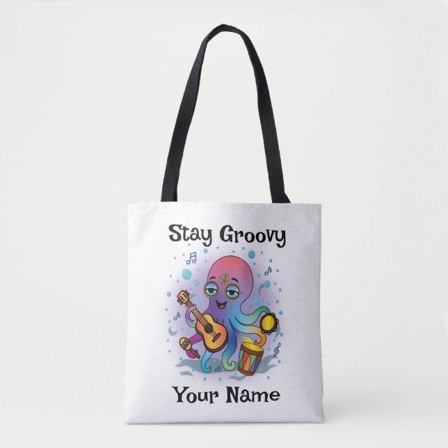 Custom Tote Bag | Retro Octopus | Name & Text (Front)
