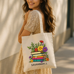 Custom Tote for Book Lovers, Botanical Book Bag