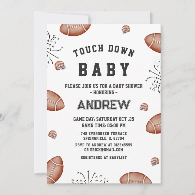 Custom Touchdown American football Baby Shower Invitation (Front)