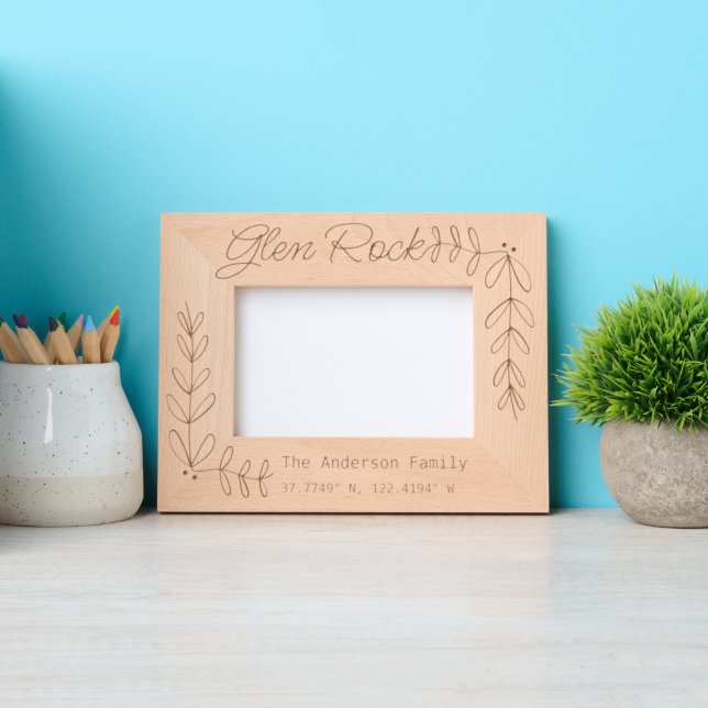 Custom Town & Family Name New Home Coordinates Etched Frames (Front)