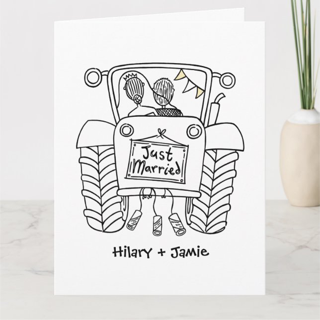 Custom Tractor Country Barn Rustic Wedding Card (Front)