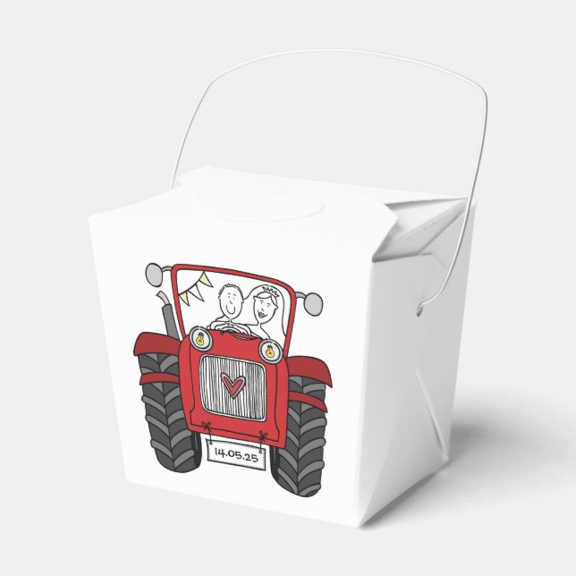Custom Tractor Country Wedding Themed Favour Box (Front Side)