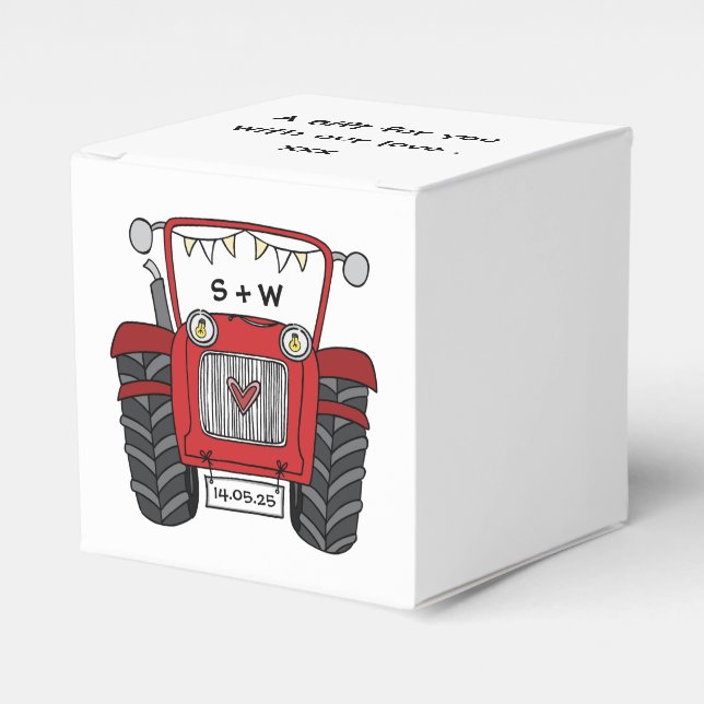 Custom Tractor Country Wedding Themed Favour Box (Front Side)