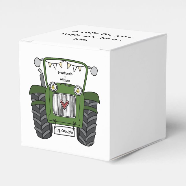 Custom Tractor Country Wedding Themed Favour Box (Front Side)