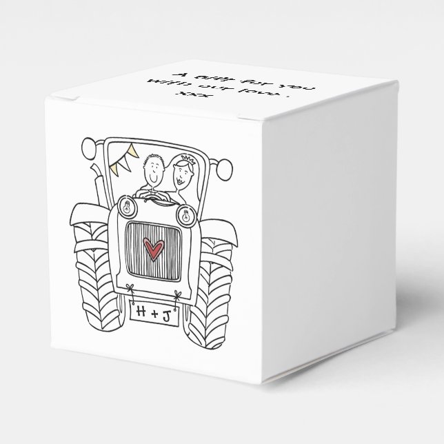 Custom Tractor Country Wedding Themed Favour Box (Front Side)