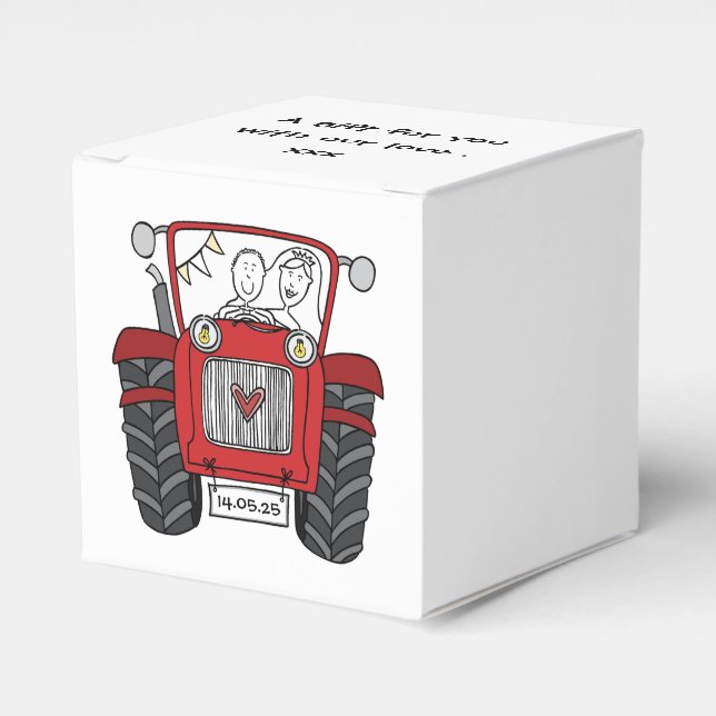Custom Tractor Country Wedding Themed Favour Box (Front Side)