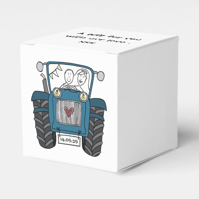 Custom Tractor Country Wedding Themed Favour Box (Front Side)