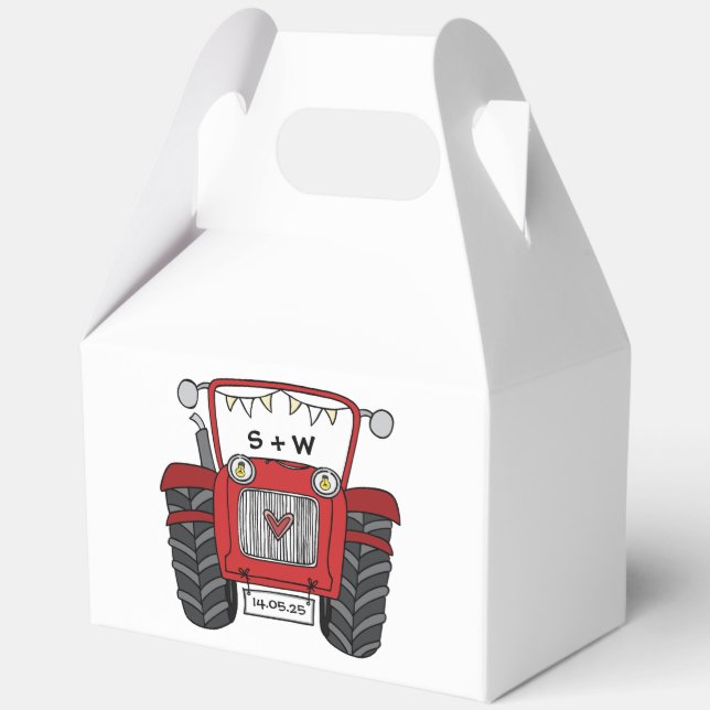 Custom Tractor Country Wedding Themed Favour Box (Front)