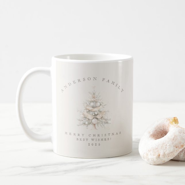 Custom traditional family white Christmas tree Coffee Mug (With Donut)
