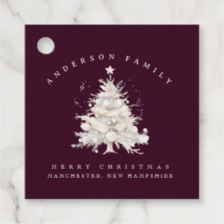 Custom traditional family white Christmas tree Favour Tags