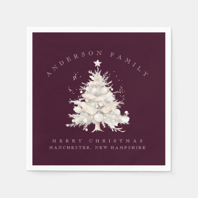 Custom traditional family white Christmas tree Napkin (Front)