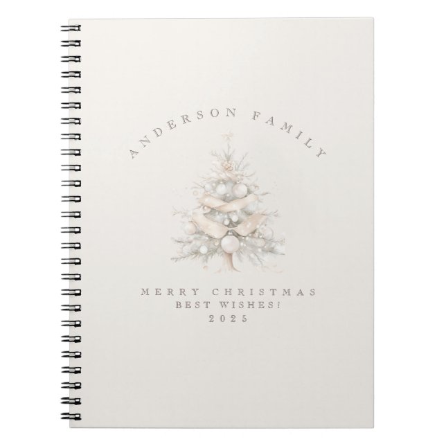 Custom traditional family white Christmas tree Notebook (Front)