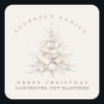 Custom traditional family white Christmas tree Square Sticker<br><div class="desc">Custom traditional family white Christmas tree.</div>